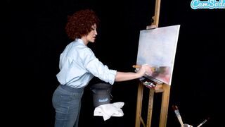 Huge Breasts cougar Ryan Keely Cosplay As Bob Ross Gets Vulgar During Painting Tutorial