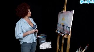 Huge Breasts cougar Ryan Keely Cosplay As Bob Ross Gets Vulgar During Painting Tutorial