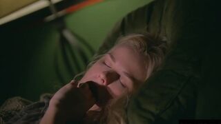 Pretty blonde drenched in sweat as she masturbates to an orgasm