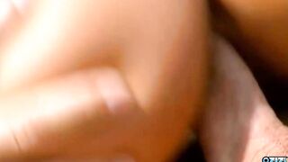 At the beach the dark hair mom has anal sex that ends with a facial