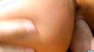 At the beach the dark hair mom has anal sex that ends with a facial