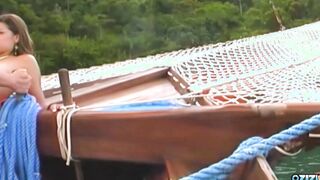 Exotic dark haired cougar is having a wonderful anal sex with her bf on the boat