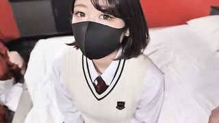 Cummed sex with a Japanese with a adorable face and bald snatch pov uncensored