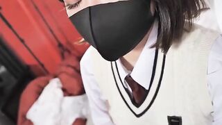 Cummed sex with a Japanese with a adorable face and bald snatch pov uncensored