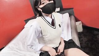 Cummed sex with a Japanese with a adorable face and bald snatch pov uncensored