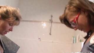 German swinger Petra Wegat into a bathroom three-way
