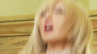Blonde chinese bitch rides a big black cock