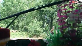 German petite hitchhiker 18 yo pick up from grandpa inside forest