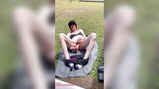 Nearly caught fucking my tight vagina with sex toy outdoor