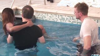By the pool the african MILF begs for anal penetration while having an interracial 3 way