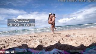 Kriss Hotwife Into Micro Bikini Showing Off On Outdoors Beach With Her Tame Horn On The Side