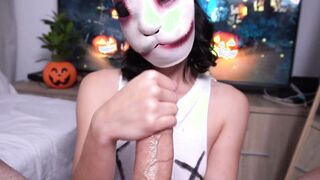 Step Sis is back from Halloween Party to receive a Warm Facial