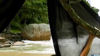 Anal sex on the beach between a goddess dark haired cougar and a pretty vulgar dude