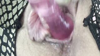 Nicole Du Papillon masturbating inside a spandex catsuit with her glass toy and ass plug