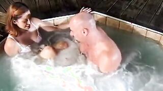 Dark Hair eighteen gets her pussy licked then drilled inside the Hot bath tub