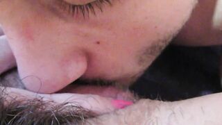 Huge clitoris licking and blowing until she jizzes rough unshaved lover big orgasm inside close up