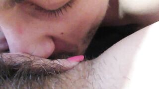 Huge clitoris licking and blowing until she jizzes rough unshaved lover big orgasm inside close up