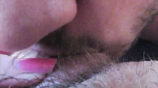 Huge clitoris licking and blowing until she jizzes rough unshaved lover big orgasm inside close up