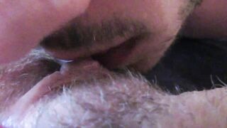 Huge clitoris licking and blowing until she jizzes rough unshaved lover big orgasm inside close up