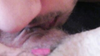 Huge clitoris licking and blowing until she jizzes rough unshaved lover big orgasm inside close up