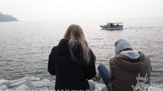 2 girls on vacation with me and sucking me double oral sex cum shot