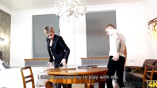 TUTOR4K. mom wearing official suit makes younger dude go filthy about fucking