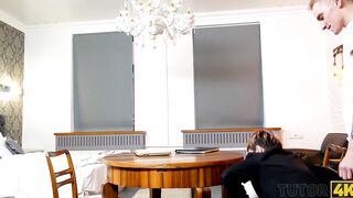 TUTOR4K. mom wearing official suit makes younger dude go filthy about fucking