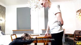 TUTOR4K. mom wearing official suit makes younger dude go filthy about fucking