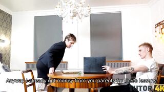 TUTOR4K. mom wearing official suit makes younger dude go filthy about fucking
