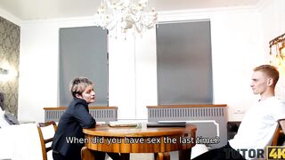 TUTOR4K. mom wearing official suit makes younger dude go filthy about fucking