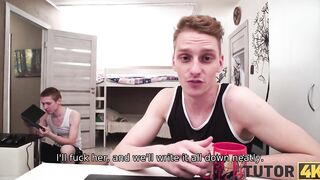 TUTOR4K. Young man pulled leggings down baring erect penis for homemade professor