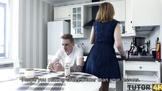 TUTOR4K. Man knows homemade professor works for 2 so he helps old relax
