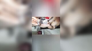 sexywifedd fucks her long booty inside the shower with her tentacle toy before I pounded her