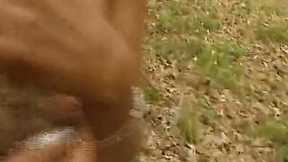 Sexsual blonde makes scene into the bush, masturbating!