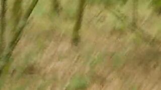 Sexsual blonde makes scene into the bush, masturbating!