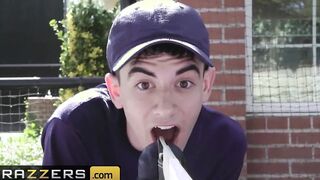 Brazzers - two Huge Boobed Milfs take Advantage of Young Long Cocked Creep