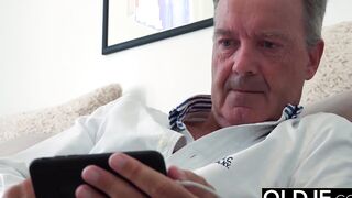Amateur wifey with long natural titted has sex with white hair grandpa with long dick