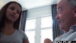 Amateur wifey with long natural titted has sex with white hair grandpa with long dick