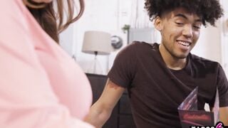 Long titted cougar stepmom Natasha Nice fucks her young ebony stepson