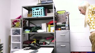 Bae blonde slutty thief Kay Delicious cooperates with the security officer's interrogation and they end up fucking into the office