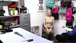 Bae blonde slutty thief Kay Delicious cooperates with the security officer's interrogation and they end up fucking into the office