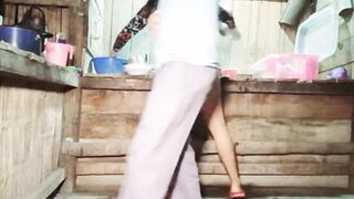 Domestic worker gets pounded standing up by her boss while doing the dishes