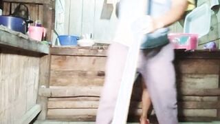 Domestic worker gets pounded standing up by her boss while doing the dishes