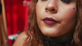 Evelin arrived at the office late, she walked inside my favorite red room and we instantly put on some classical music before I grabbed her by the neck with my chain of command.