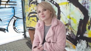 Outside Agent Short hair blonde amateur 18 yo with soft natural body picked up as bus stop and boned inside a basement with her clothes on by dude with a long penis ending with facial creampie