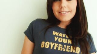 Blue eyed whore touching her hooters for satisfaction
