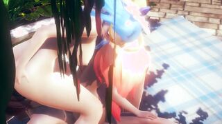 LOL Anime - Ahri And Syra 3Some with crazy sexy sex - Japanese oriental Manga Cartoon Sex Tape Game Porn