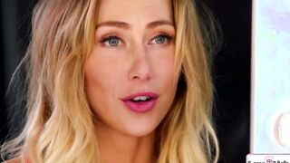 Slender dark hair squirts inside blondes mouth