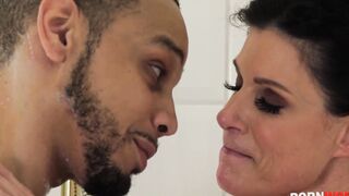 Erotic cougar India Summers Dresses Inside Ebony Panties For Interracial Dick Sucking Off And Fucking