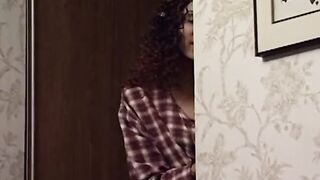 Curly dark haired beauty and hungry for wild sex
